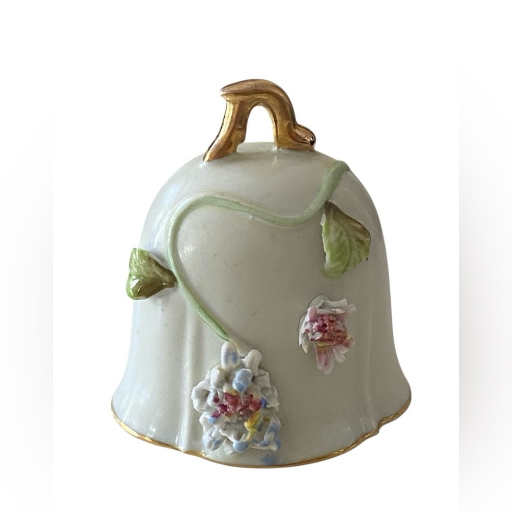 Floral Ceramic Bell with Gold Accents